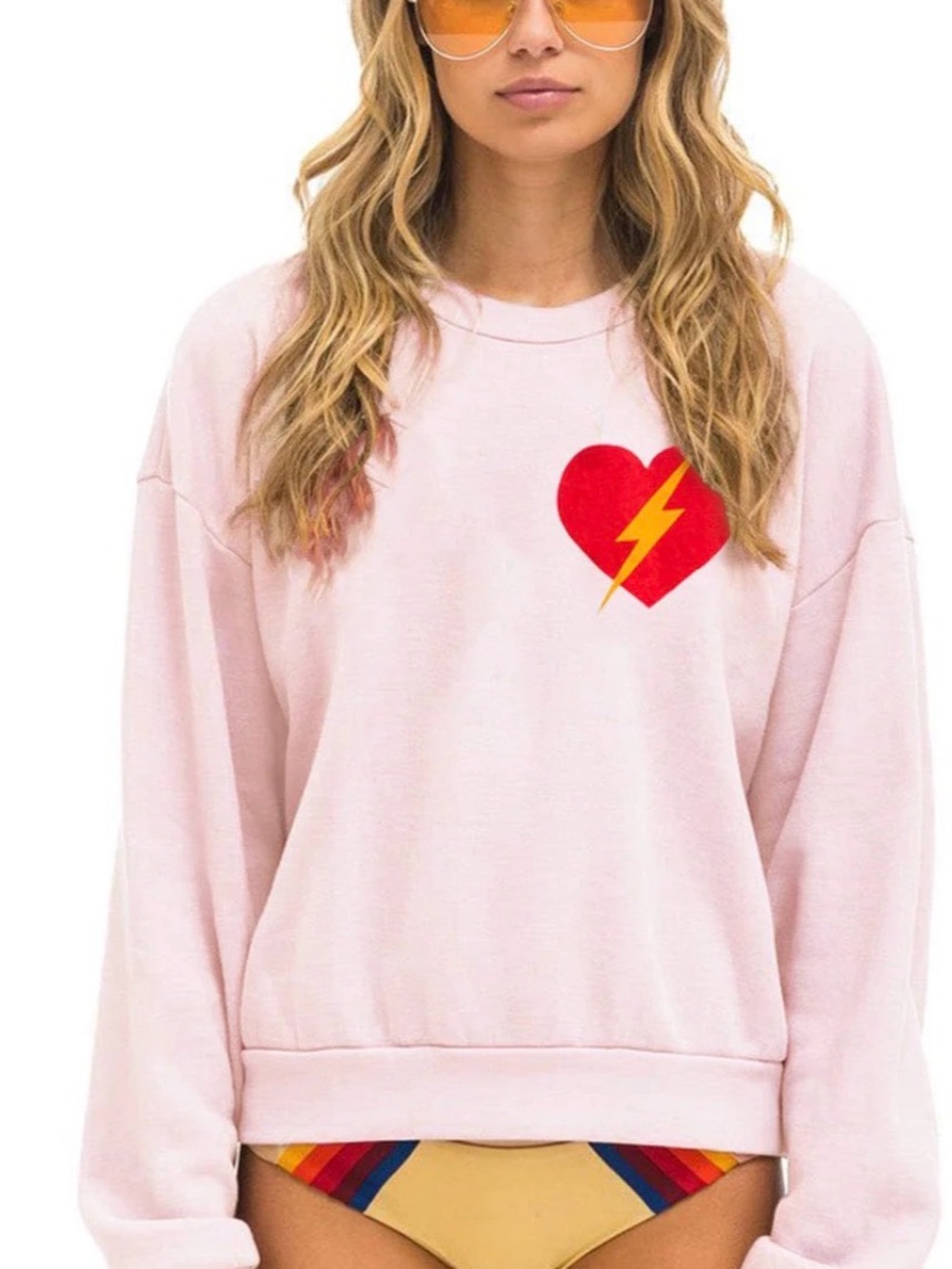 Aviator Nation NWT Light Pink Heart Lightning Relaxed - Medium